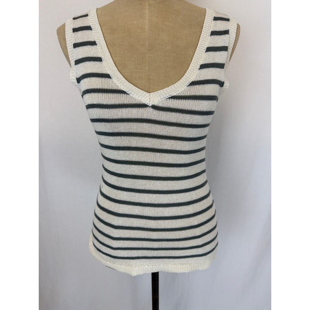 NWT Soya Concept Green & Cream Linen Blend Sweater Tank XXL #0446